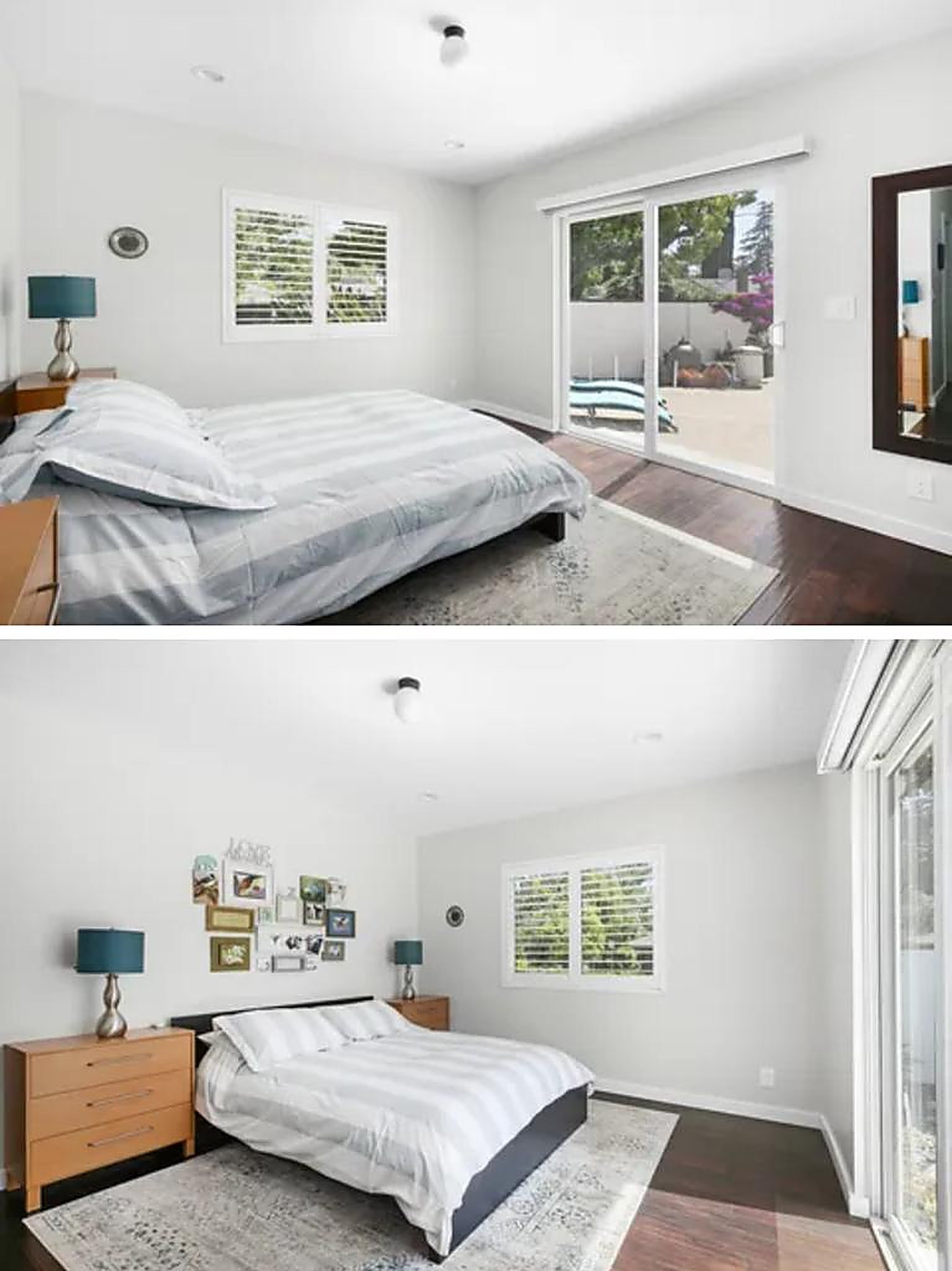 Master bedroom with sliding door pool access in Santa Monica furnished rental